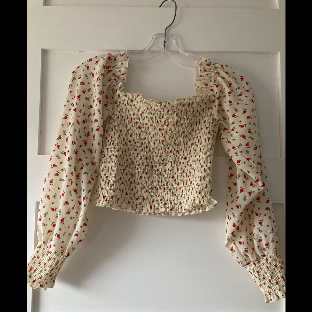 Cream Floral Off The Shoulder Crop Top